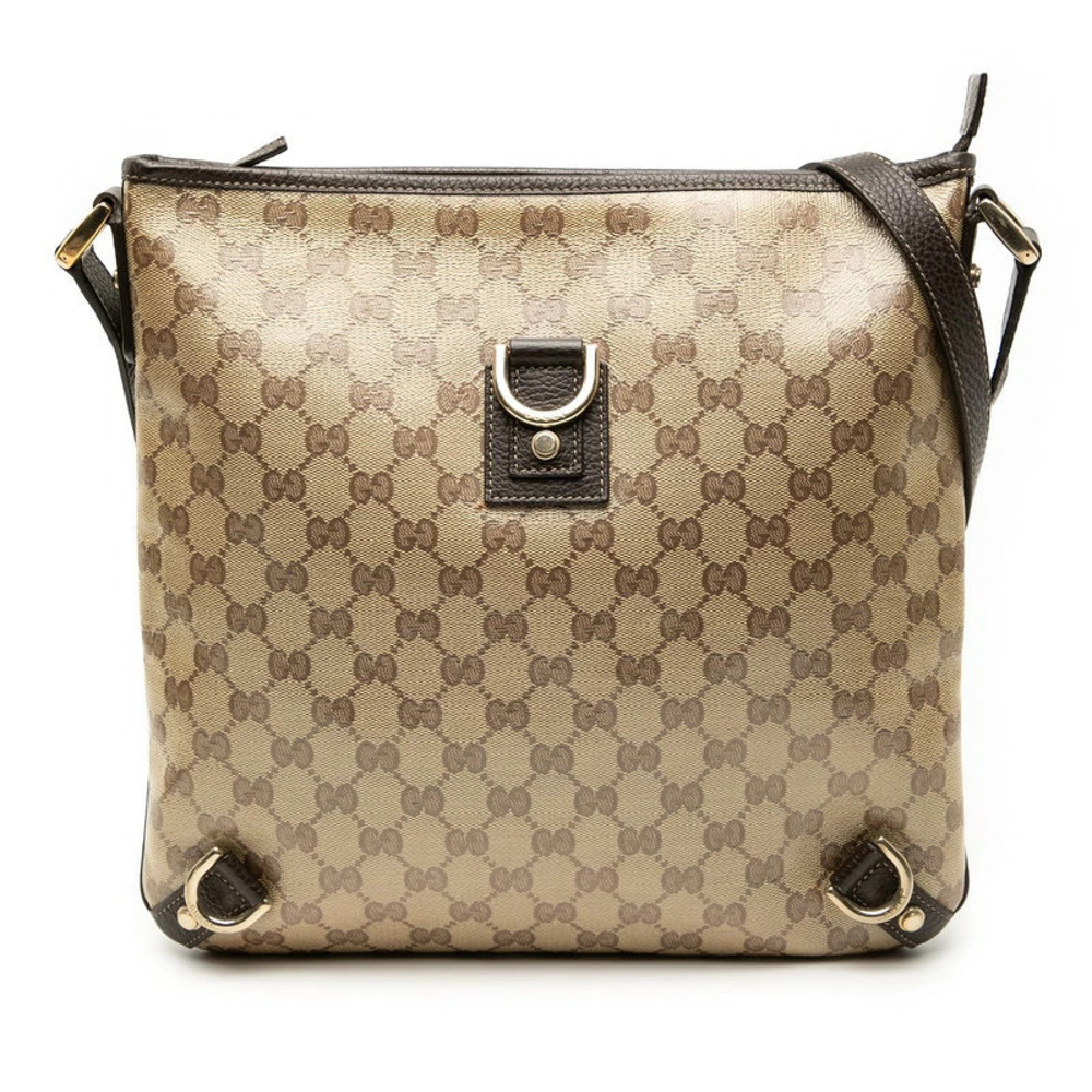 Gucci GG Crystal Abbey Crossbody Bag Beige Cream Brown Leather